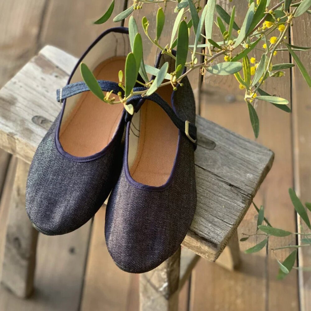 Mary Jane Flats dark denim with Rounded Toe